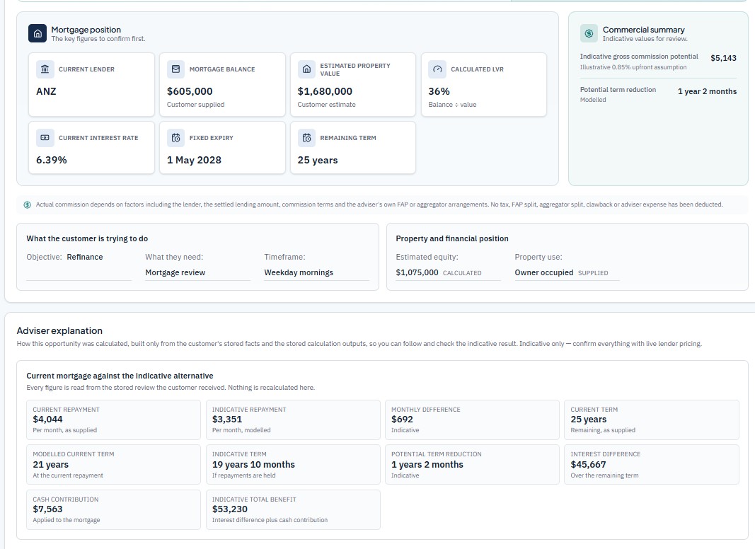 A prepared ClientConnection opportunity, as an adviser sees it